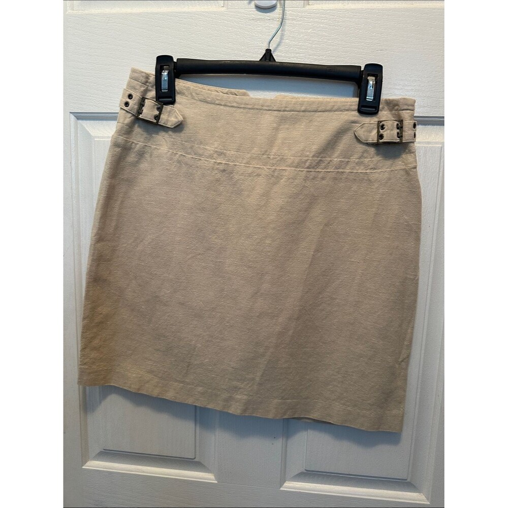 The Limited Beige Linen Cotton Blend Mini Skirt with Side Buckles Size 6